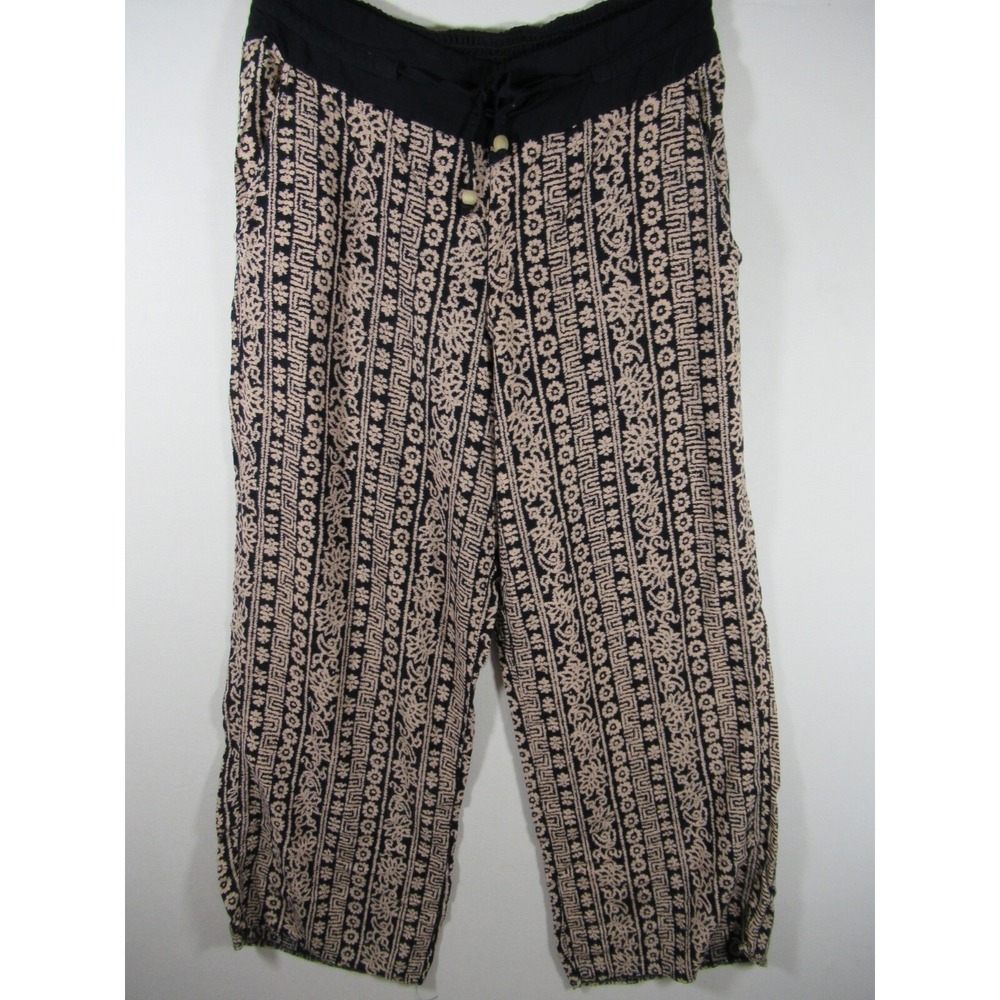 Solitaire Ravi Khosla Boho Cropped Relaxed Pants Women L Beach Lounge Rayon